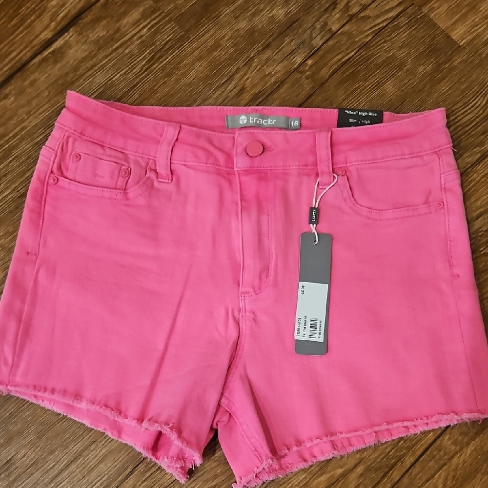 Tractr Vibrant Pink Jean Shorts